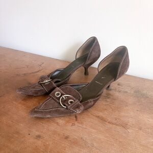 Prada Y2K Buckle Brown Suede Women's Kitten Heels- As Is
